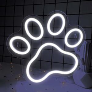 Dog Paw Print Neon Sign - Dimmer Cat Claw Signs for Wall Decor 9.8 X8.6 Inch, USB Powered Lighted Paws for Kids Bedroom, Pet House, Christmas, Cute Birthday Gifts for Kids/Dogs Lovers (White)