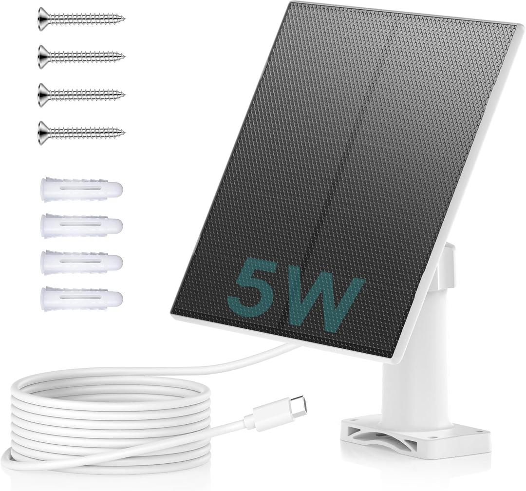 ZUMIMALL 5W Solar Panel for Security Cameras Wireless Outdoor, with Micro USB & Type-C Port, High-Efficiency Solar Power, IP66 Weatherproof, 360 Adjustable Bracket, 10ft Cable