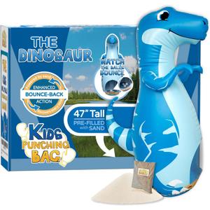 INFLATABLE DUDES Dinosaur Toy 47 Inches - Kids Punching Bag | Already Filled with Sand| Bop Bag | Blue Velociraptor| Punching Bag for Kids | Dinosaur Birthday Decorations | 3 White Balls Inside- (Vee)