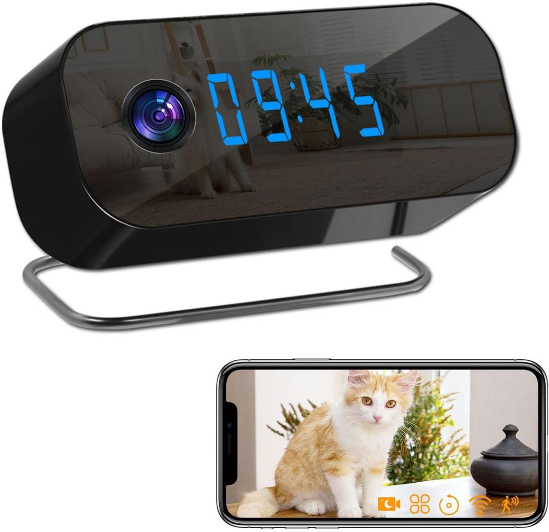 Wireless Camera Clock HD 1080P Video Recorder WiFi Nanny Cam with Motion Detection Remote View Night Vision Indoor Security Camera for Baby/Pet/Home