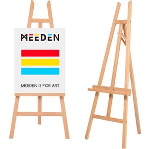 MEEDEN Art Easel Stand for Display - Adjustable Beech Wood Floor Easels for Painting, Holding Canvas up to 60", Ideal for Artist, Adults Painting Canvas, Drawing, Signs - Middle (Medium, Natural)