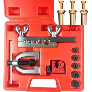 Brake Line Flaring Tool Kit, 3/16", 1/4", 5/16", 3/8" and 1/2 Double & Single Tubing Flare Tool for Copper and Aluminum Fuel Line Tube