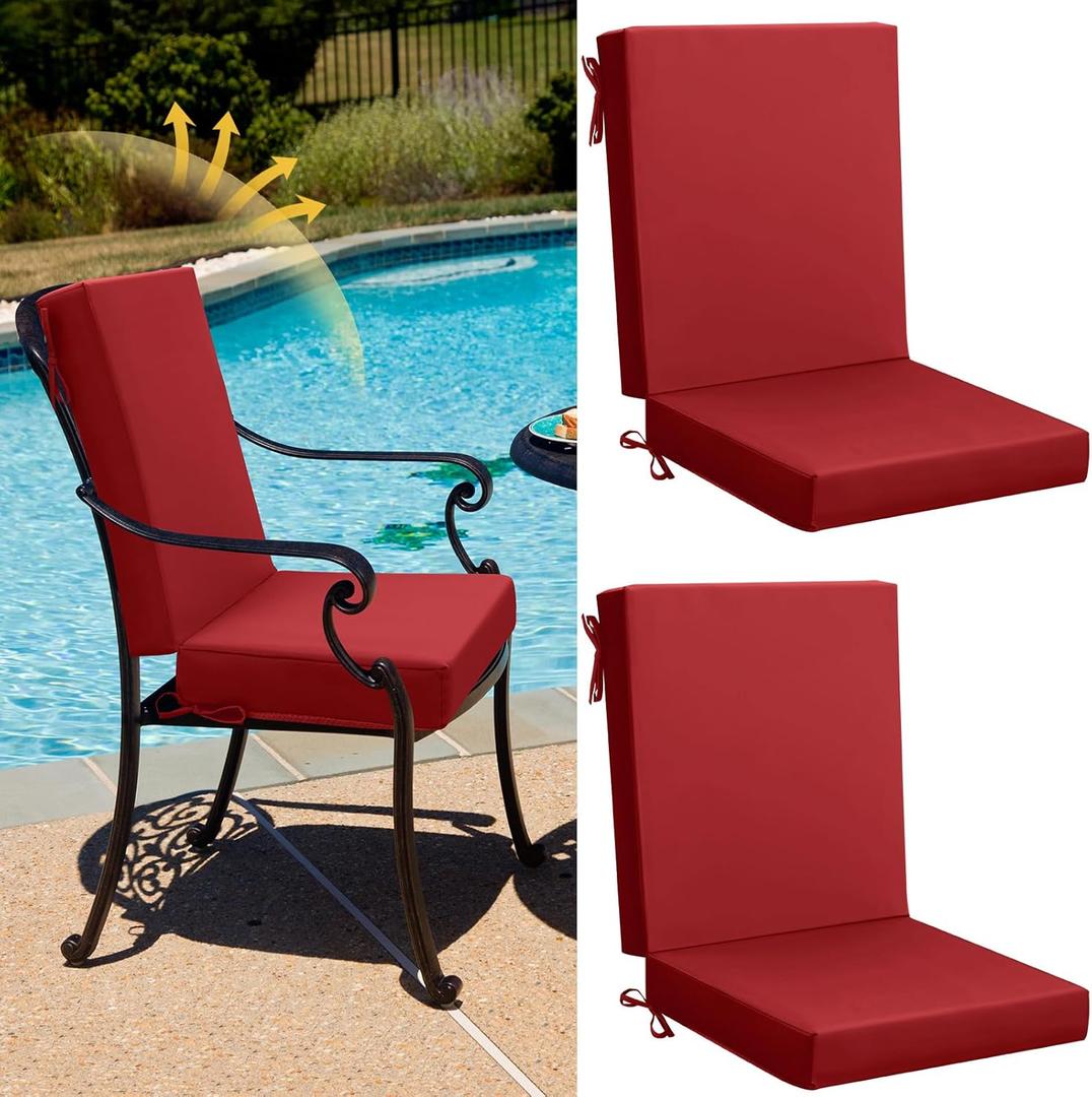 Patelai 2 Set Outdoor Dining Chair Cushions Patio Dining Chair Cushions High Back Weather Resistant for Outdoor Furniture 42 x 21 x 3 in(Red)