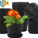 Aodaer 16 Pack 4 Inch Plastic Planters with Multiple Drainage Holes and Tray Indoor Outdoor Flower Plant Nursery Pots with Labels Flower Seedling Pots for Herb Garden Home Succulents, Black