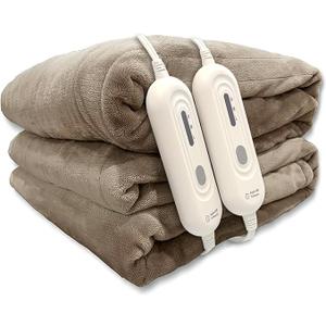 Tefici Electric Heated Blanket Queen Size, Dual Control Super Cozy Soft 2Layer Flannel 84" x90" Heating Blanket with 3 Heat Levels & 8 Hours Auto Off,ETL&FCC Certified,Home Office Use,Camel