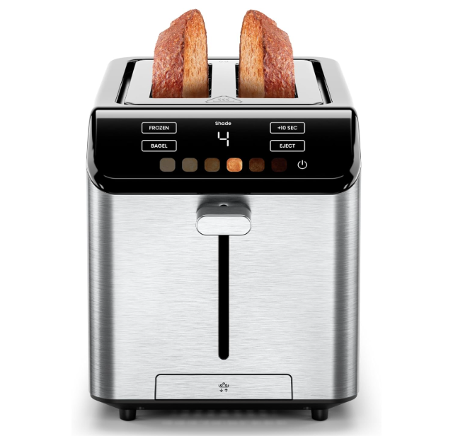 Chefman Smart Touch 2 Slice Digital Toaster, 6 Shade Settings, Touchscreen Controls, Extra-Wide Slots for Thick Breads & Bagels, +10 Seconds, Defrost, Removable Crumb Tray – Stainless Steel 