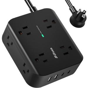 Power Strip Surge Protector - Flat Plug, Wall Mount, 8 Wide Outlets with 4 USB Ports (2 USB C), 5FT Heavy Duty Extension Cord with Multiple Outlets, Charging Station Overload Protection for Home Dorm
