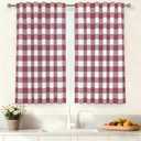 Renaiss 26 x 36 Inch Buffalo Check Tier Curtains for Kitchen Thick Linen Buffalo Plaid Gingham Rod Pocket Cafe Bathroom Window Curtains Dining Room Short Window Treatment Burgundy Red White 2 Panels