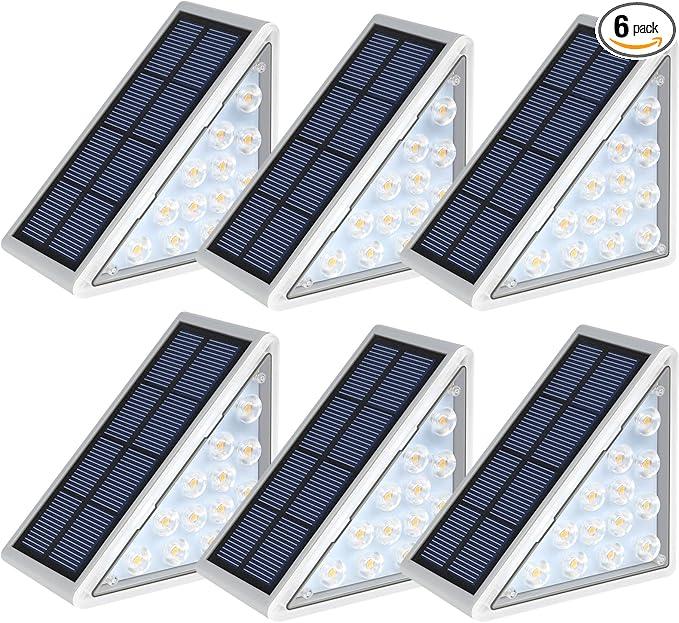 LED Solar Step Lights Waterproof Outdoor Stair Lights, Solar Deck Lights Outdoor Decor IP67 Solar Decoration Lights for Yard, Patio, Garden, Walkways, Front Door, Pathway, Driveway, Porch 6 Pack