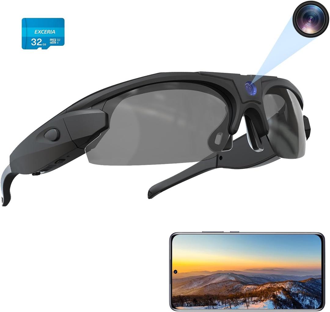 WiFi Camera Sunglasses, 4K Video Glasses HD 1080P with Polarized UV 400 Lens for Cycling, Camping, Driving,Traveling(Include 32GB Card)