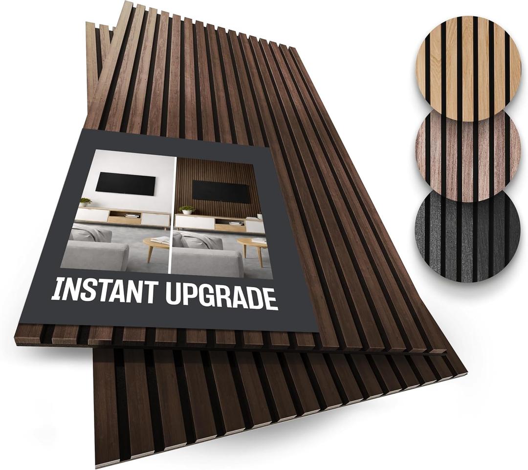 2-Pack Wood Panels for Wall - Acoustic Wood Slat Wall Panels, Soundproof Wooden Paneling for Interior Decor (2 Pc - 47.2x23.6 inches, Dark Walnut)