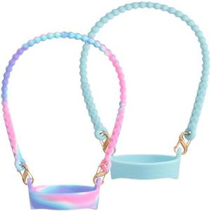 Lconvicely 2Pack Water Bottle Handle - Soft Silicone Water Bottle Holder, Sling, Lanyard Fits Most 8-40oz Water Bottles, Water Bottle Strap Compatible Stanley Cup, Blue+Colorful