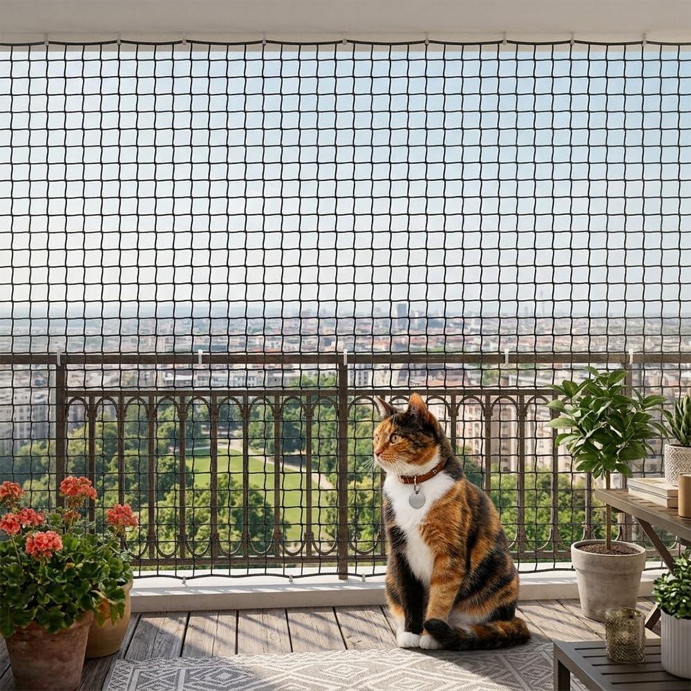 JUNFLYING Cat Balcony Netting, 10x26 FT Durable Anti-Fall Safety Net for Cats