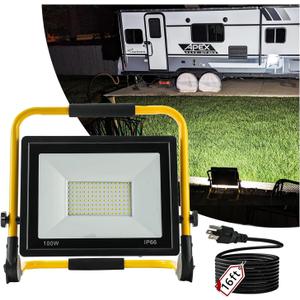 Waterproof Portable Flood Light 100W 10000 LM LED Work Light with 16.4FT Cord, Job Site Lighting for Workshop Garage Construction Site, Aluminum Outdoor/Indoor Work Lamp