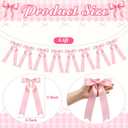 Tegeme 4 String of 32 Pcs Pink Bow Garland Banner Decoration, Preassembled Satin Ribbon Bow Party Decorations for Birthday Valentine's Day Bridal Shower Wedding Baby Shower Engagement Bows Party