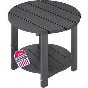 LZRS Round Adirondack Side Table Double End Table, Outdoor Side Tables for Patio, Backyard,Pool, Indoor Companion, Easy Maintenance & Weather Resistant(Grey)