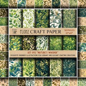 Scrapbook Paper (30 pages 12"x12") Nature's Whisper: Exquisite Greenery Illustrations for Vibrant and Elegant Crafting Creations FLONZ Vintage Styled Double Sided Paper Pad for Craft