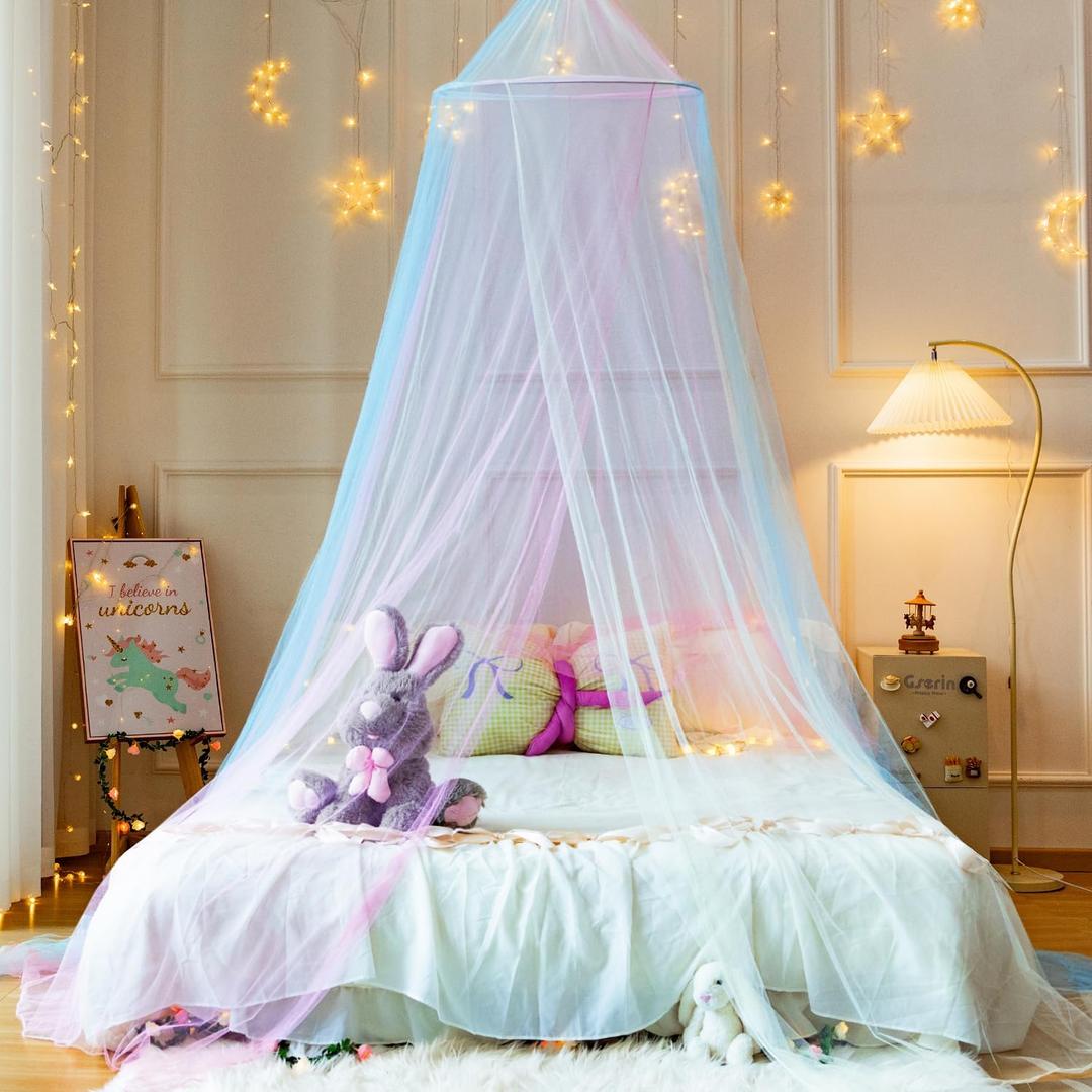Rainbow Mosquito Mesh Net for Bed Canopy Large Dome Hanging Bed Net Tent for Double/Single Bed,Bed Canopy for Princess Bed,Ideal for Bedroom Decorative or Travel (Rainbow)