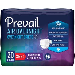 Prevail Air Overnight Adult Incontinence Brief Size 1 / Medium Heavy Absorbency Overnight, NGX-012/1, 58, 80 Ct