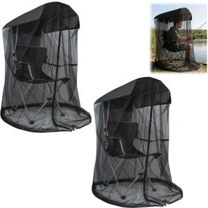 2PCS Mosquito Net Cover for Canopy Chair, 63"H Bug Barrier Mosquitos Mesh Tent Black Chair Mosquito Netting with Zipper 35"X32" Waterproof Roof for Fishing Camping Chairs Outdoors, Chair Not Included