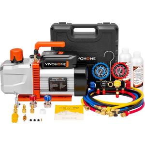 VIVOHOME VG Series AC Vacuum Pump and Gauge Set, 1 HP 9.6CFM 2 Stage HVAC Vacuum Pump and 4 Way Manifold Gauge Kit with 5ft Hoses for R134a R12 R22 R502 R410a Auto HVAC Systems Commercial Use