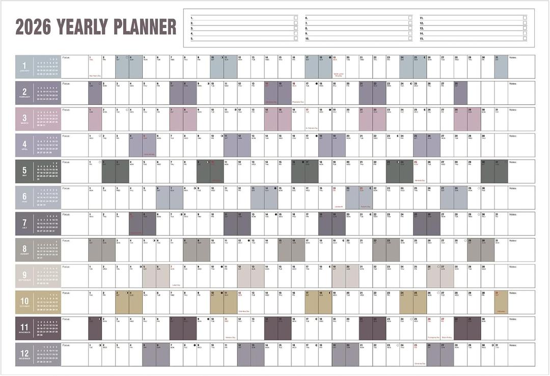 Yearly Wall Calendar with Holidays, Full Year Calendar One Page, Annual Year Wall Calendar with Stickers, Horizontal, 23"X 33" (Open), Paper Folded
