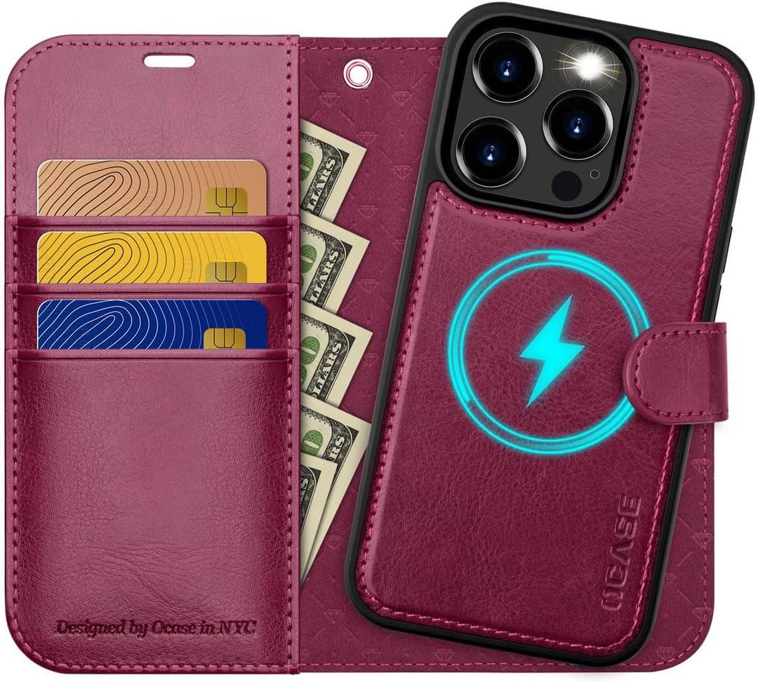 OCASE for iPhone 15 Pro Max Case Detachable Wallet Case with Card Holder, [2 in 1] PU Leather Flip Folio Case with RFID Blocking Stand Shockproof Phone Cover 6.7 Inch, Burgundy