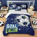 6 Piece Soccer Comforter Set Queen, Blue Soccer Theme Comforter, Soft Microfiber Soccer Bedding Set for Boys Kids (1 Comforter, 1 Flat Sheet, 1 Fitted Sheet, 2 Pillowcase and 1 Pillow Cover)