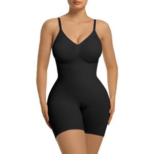 SHAPERX Women's Bra Free Bodysuits Tummy Control Shapewear Mid Thigh Body Shaper with Removable Pads, SZ5468-Black-L/ XL