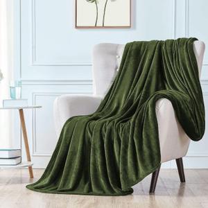 Walensee Fleece Blanket Plush Throw Fuzzy Lightweight (Throw Size 50”x60” Olive Green) Super Soft Microfiber Flannel Blankets for Couch, Bed, Sofa Ultra Luxurious Warm and Cozy for All Seasons