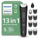 Philips Norelco All-in-One 3000 Series 13 in 1 Trimmer for Men, Beard Trimmer & Head Hair Clipper, Full Metal Self-Sharpening Blades & 8 Length Settings, MG3939/50 (Black)