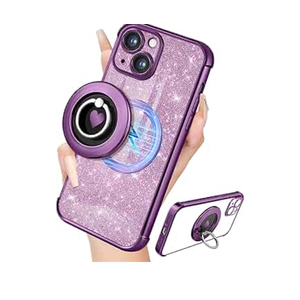 for iPhone 15 Plus Case - Women Glitter Bling Girly Compatible with MagSafe Ring Stand Magnetic Phone Case Cute Girls Sparkly Luxury Elegant Aesthetic for Apple 15 Plus Cases - Purple