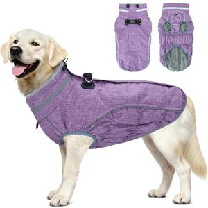 Malier Dog Coat, Reflective Dog Jacket Waterproof Windproof Puppy Cold Weather Coats with Harness Built in, Winter Extra Warm Pet Coat Fleece Vest for Large Pets and Puppy (Purple, XLarge)