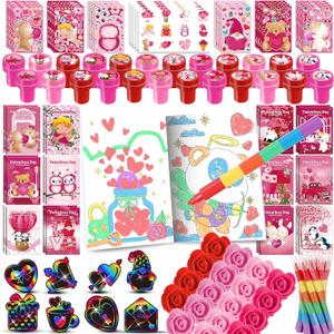 BenLouis Valentine's Day Gifts Set for Kids Hearts Coloring Book School Classroom Exchange Reward Prize Crafts Bulk for Students Valentine's Day Party Favors Goodie Bag Stuffers96pcs