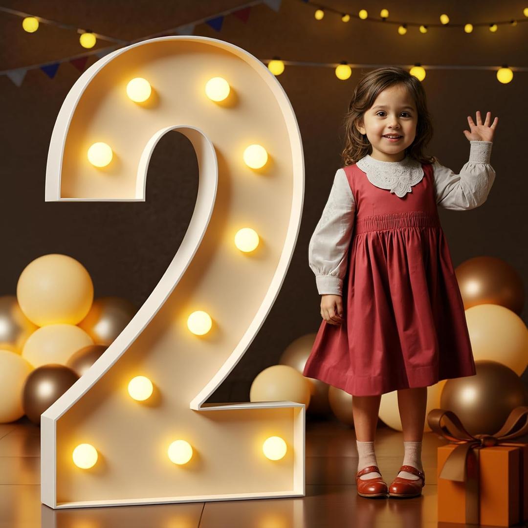 Marquee Numbers 4 Feet Tall Large Light Up Numbers 2nd 12th 21st Two Fast Birthday Decorations Big Yellow Light Outdoor Anniversary Decorations Balloon Arch Kit Party Backdrop 2