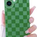 Lovmooful Compatible for iPhone 16 Case Cute Checkerboard Lattice Plaid with Color Design for Girls Women Soft TPU Shockproof Protective Girly for iPhone 16 Case-Green