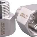 Forged Reducer Adapter Fitting - Stainless Steel 304 Reducing Pipe Connector, 3/4" NPT Female x 1/2" NPT Male (pack of 2)
