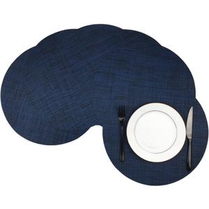 WAZAIGUR Round Placemats Set of 6 Woven Vinyl Easy to Clean Heat Resistant Kitchen Table Mats 15 Inch (Navy Blue 6)