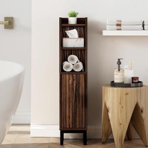 Small Bathroom Storage Cabinet, Corner Floor Cabinet with Door and Shelves, Narrow Toilet Paper Cabinet, Bathroom Organizer with Adjustable Shelf, for Small Spaces (Walnut) 

7.1"D x 7.1"W x 32.7"H