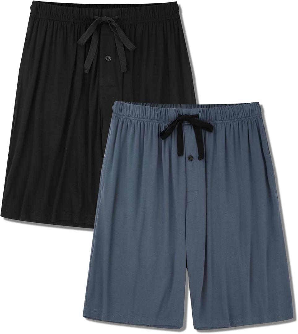 BAMBOO COOL Men's Pajama bottoms Lounge Sleep Shorts Soft Comfortable Breathable Pajamas Shorts with Pockets 2 Pack (Medium)