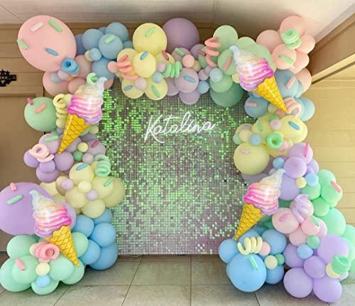 Pastel Balloons Garland Arch Kit 143pcs Macaron Rainbow Balloons Birthday Party Background Decoration Girl Baby Shower Donuts Ice Cream Party Supplies Pink Blue Green