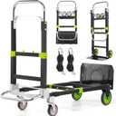 3-in-1 Convertible Heavy Duty Folding Hand Truck Dolly, 600LB Capacity with Rubber& Wheels Telescoping Handles, Portable Collapsible Cart for Warehouse, Supermarket, Office (Green)