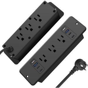 HHSOET 14 in 1 Fast Charging Recessed Power Strip, 20W Furniture Power Outlet, Flush Mount Surge Protection with 6 AC Plugs, 4 USB-A and 4 USB-C, 6ft Power Cord. (Black)