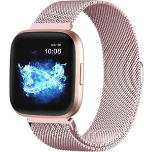 ZWGKKYGYH Compatible with Fitbit Versa and Versa 2 Bands for Women Men, Rose Gold Stainless Steel Metal Mesh Magnetic Band Bracelet Strap Replacement for Fitbit Versa/Versa Lite SE, Small (S: 5.5" - 7.5")