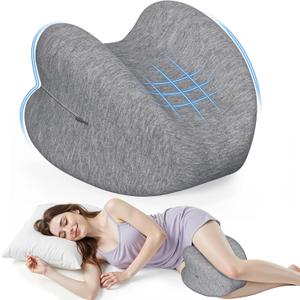 Knee Pillow for Side Sleepers, High-Density Memory Foam Leg Pillow for Side Sleeping, Heart-Shaped Design for Knees, Hips & Spinal Alignment, Grey, Large