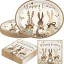 100Pcs Easter Bunny Paper Plates and Napkins Set,Floral Party Supplies for Kids Birthday and Easter Parties,Includes Woodland Plates,Bunny Napkins,Some Bunny is One Kids Spring Tea Party Decorations