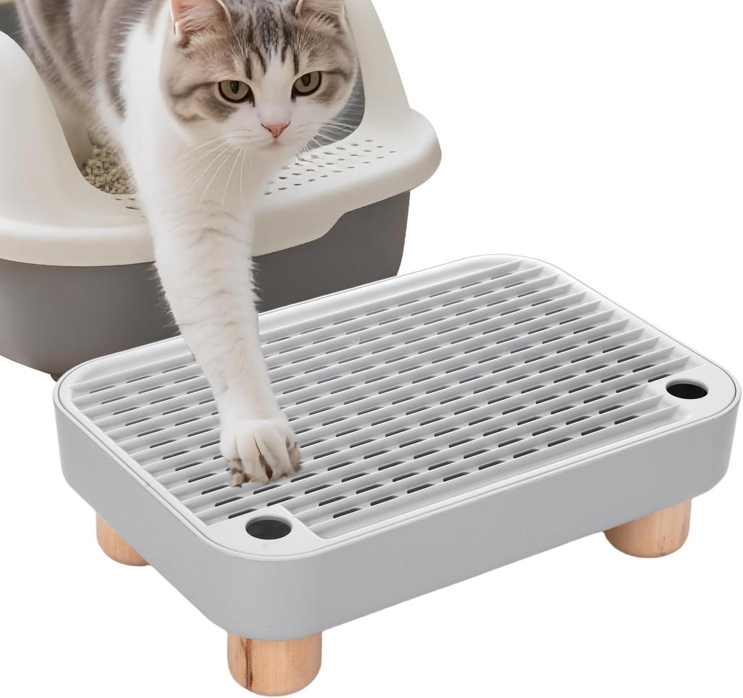 Litter Box Step, Cat Litter Box Ramp with Removable Wooden Legs, Anti-Tracking Cat Litter and Easy to Clean Box Mat, Ideal for Small and Elderly Cats (grey)