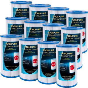POOLPURE Replacement Filter for Type A or C, Compatible with Intex 29000E/59900E, Easy Set Pool Filters, Summer Escapes or Summer Waves Above Ground Pools, Pack of 12