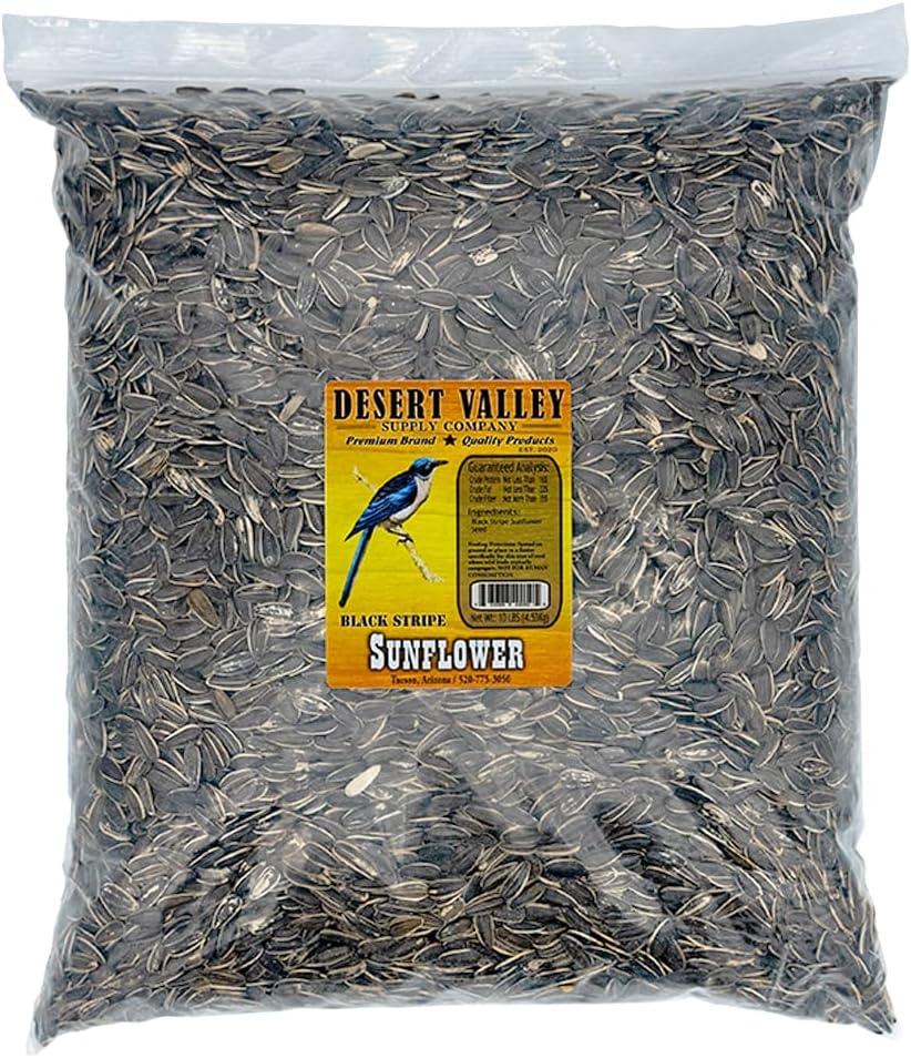 Desert Valley Striped Sunflower Seed, All Natural, Non-GMO Premium Wild Bird and Wildlife Food for Cardinals, Jays, Grosbeaks, Squirrels and More (10 Pounds)