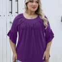 Micoson Womens Plus Size Tops 3/4 Ruffle Sleeve Shirts Crewneck Pleated Blouses Dressy Casual Fashion Tunic Top, 2XL